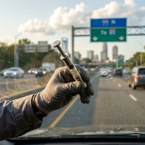hand fixing windshield crack in charlotte nc