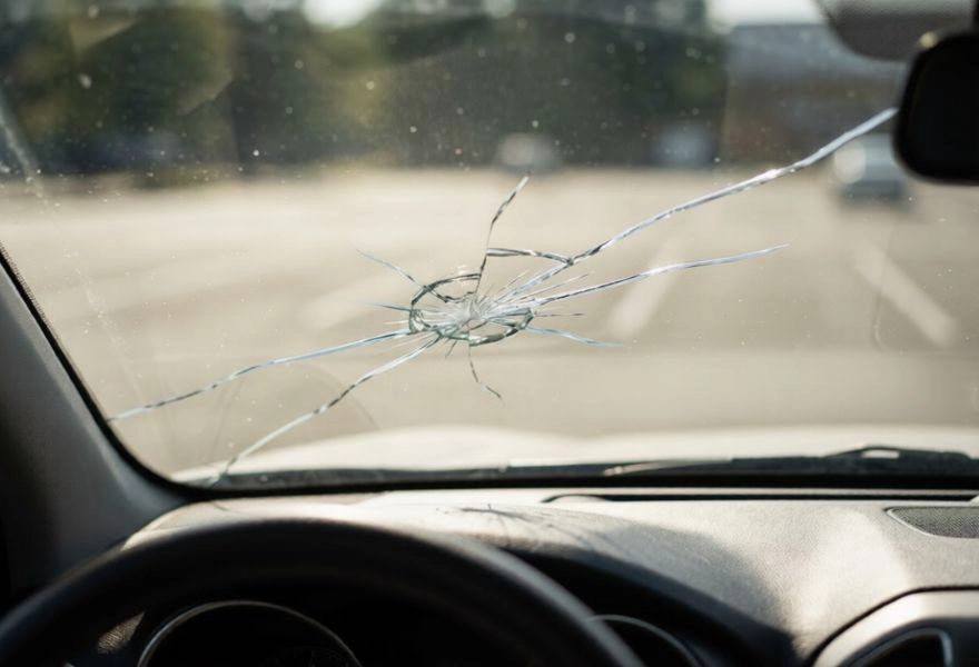 shattered car windshield crack seen from driver seat shattered car windshield crack seen from driver seat