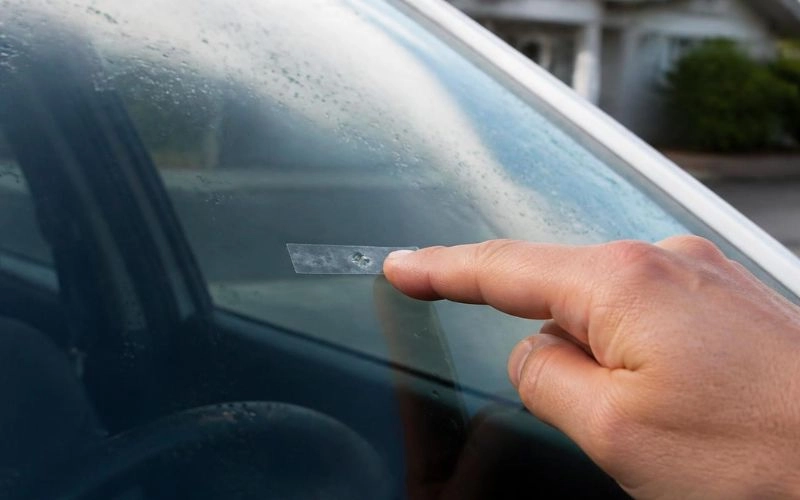 Applying clear tape over small windshield chip