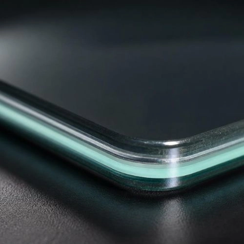 Close-up view of laminated safety glass smooth edge