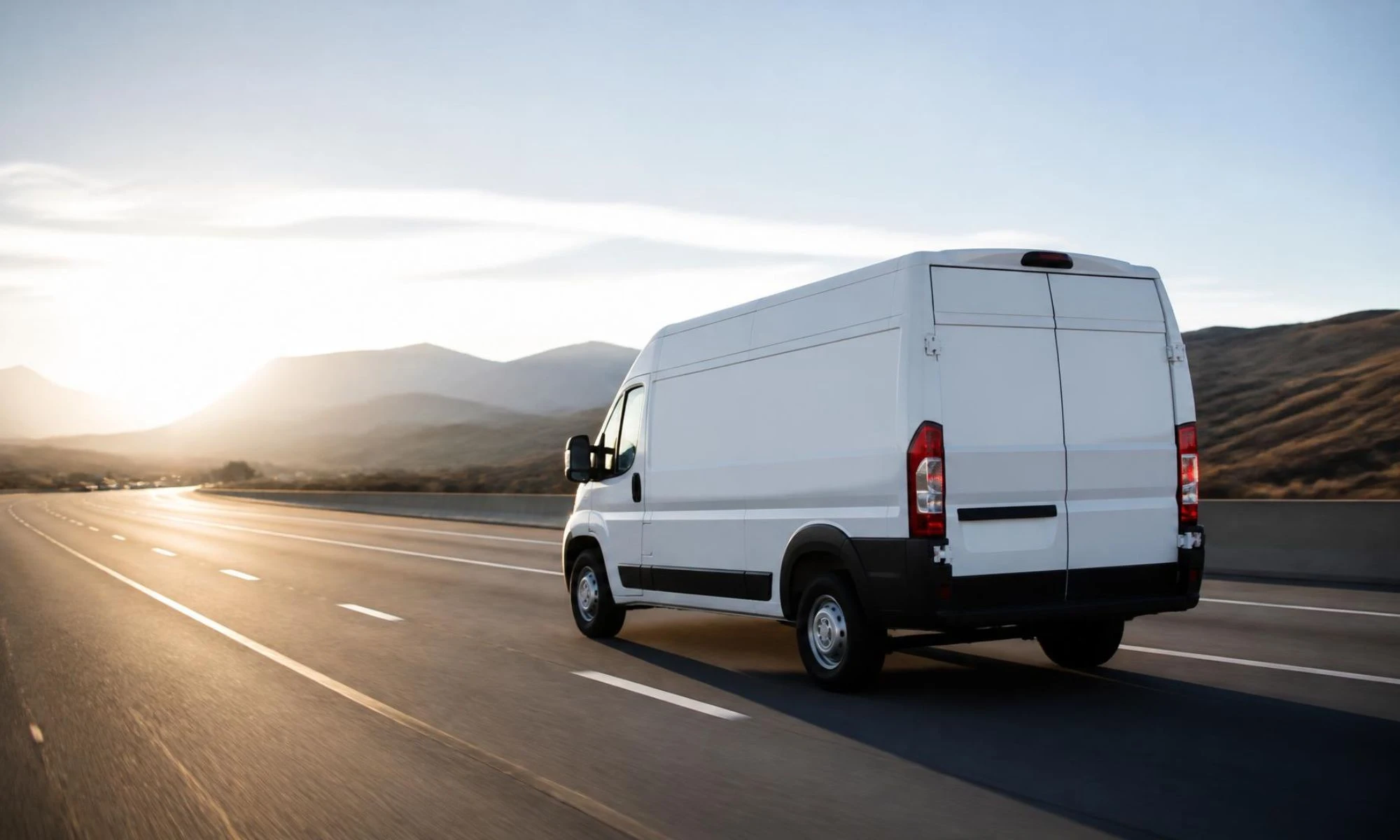Charlotte Auto Glass NC white mobile service van driving along an open highway near Charlotte