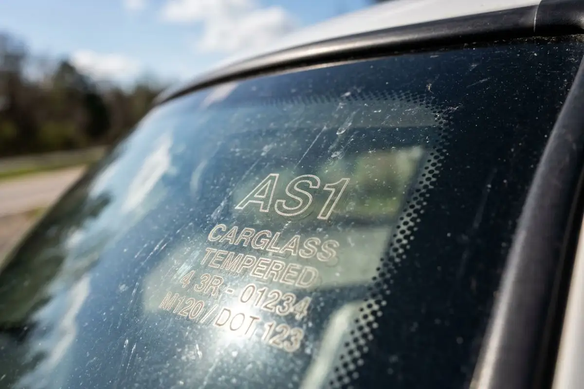 AS-1 designation etched into the upper corner of a vehicle windshield